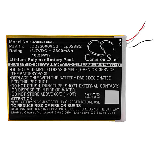 vhbw Li-Polymère batterie 2800mAh (3.7V) pour tablette tablet comme Kurio C2820009C2, TLp028B2, TLp028BC, TLp028BD