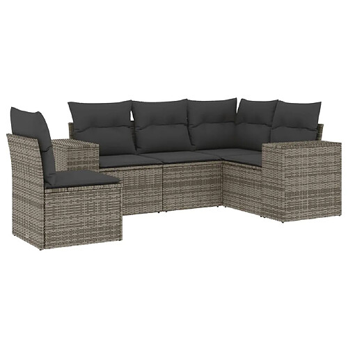 Maison Chic Salon de jardin 5 pcs avec coussins | Ensemble de Table et chaises | Mobilier d'Extérieur gris résine tressée -GKD23877