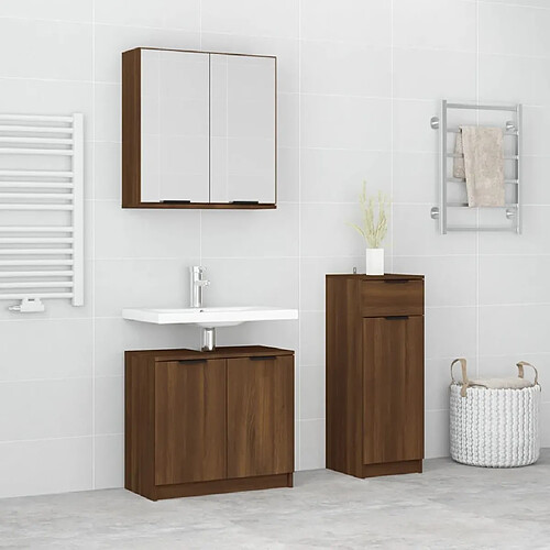 ComfortXL Ensemble D'armoires De Salle De Bain 3 Pièces Chêne Marron