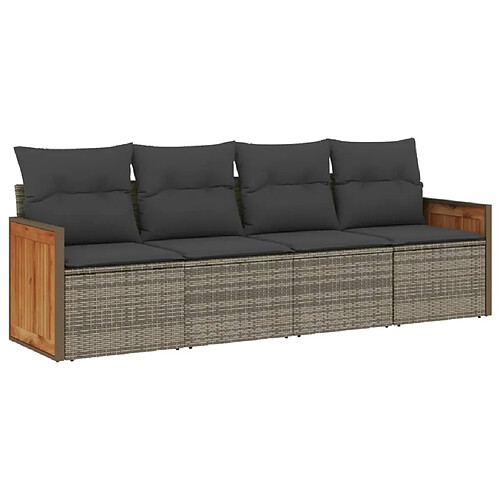 Maison Chic Salon de jardin 4 pcs avec coussins | Ensemble de Table et chaises | Mobilier d'Extérieur gris résine tressée -GKD56184