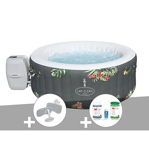 Kit spa gonflable Bestway Lay-Z-Spa Aruba rond Airjet 2/3 places + Kit traitement brome + 2 appuie-têtes