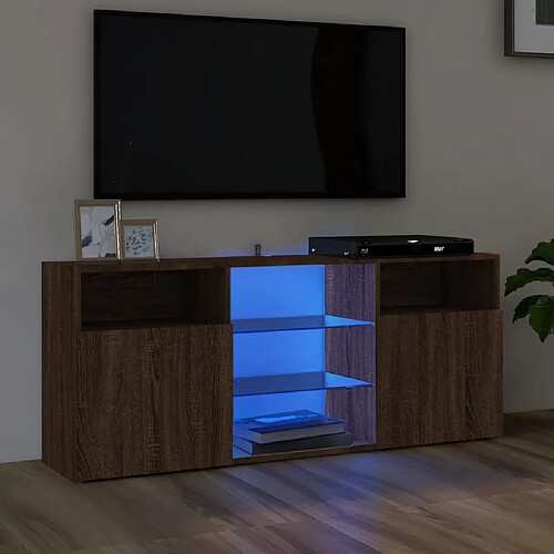 Maison Chic Meubles TV avec lumières LED - Banc TV pour salon Chêne marron 120x30x50 cm -MN78122