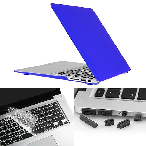 Wewoo Housse Étui bleu foncé pour Macbook Air 13,3 pouces 3 en 1 givré Hard Shell de protection en plastique avec Keyboard Guard & Port prise de poussière