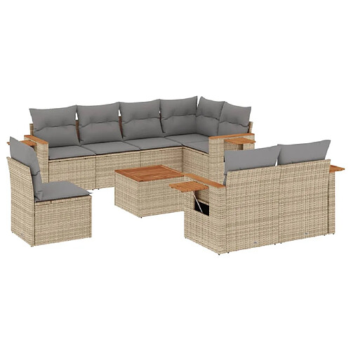 Maison Chic Salon de jardin avec coussins 9 pcs | Ensemble de Table et chaises | Mobilier d'Extérieur beige résine tressée -GKD34669