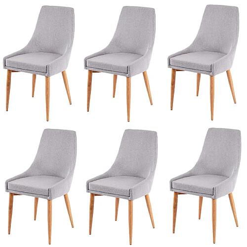 Decoshop26 Lot de 6 chaises de salle à manger cuisine design rétro tissu gris 04_0000654