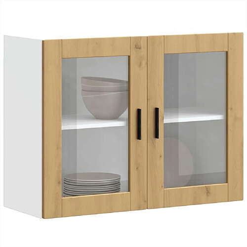 vidaXL Armoire murale de cuisine porte en verre Porto chêne artisanal