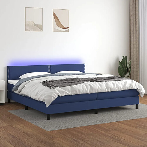 vidaXL Sommier à lattes de lit et matelas et LED Bleu 200x200 cm Tissu