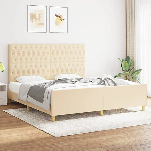 Maison Chic Lit adulte - Cadre Structure de lit avec tête de lit Contemporain Crème 180 x 200 cm Tissu -MN69285