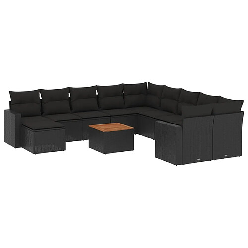 Maison Chic Salon de jardin 12 pcs avec coussins | Ensemble de Table et chaises | Mobilier d'Extérieur noir résine tressée -GKD98539