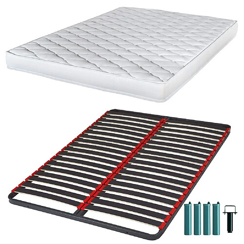 Ebac Matelas mousse + Sommier métal C39 140x190 Marly - Hauteur 15 cm - Soutien ferme