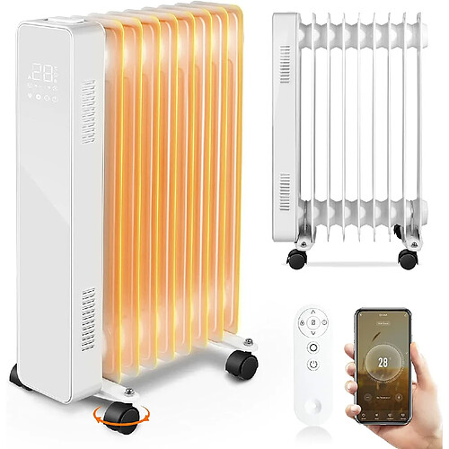 Vendos85 Radiateur à Bain d'huile 2000W avec minuterie 24h, Smart Control et App-Smart Life blanc