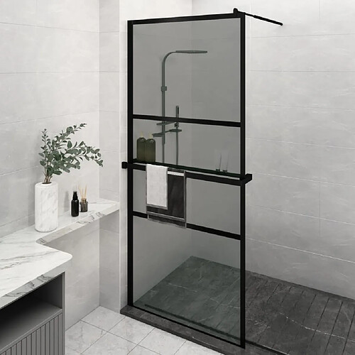 Maison Chic Paroi de douche | Écran de douche | Cloison de douche avec étagère Noir 100x195cm Verre ESG&Aluminium -GKD79399