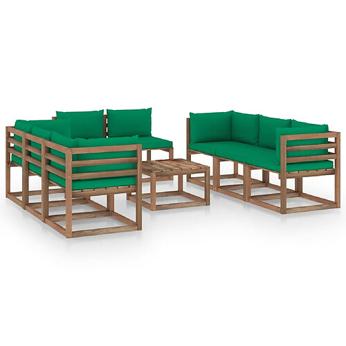 vidaXL Salon de jardin 9 pcs avec coussins Vert