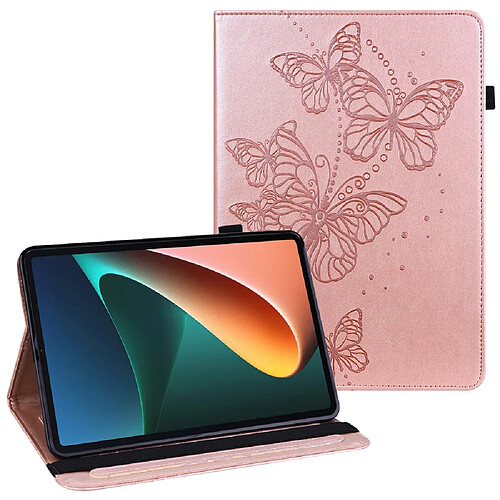 Etui en PU motif papillons avec porte-cartes or rose pour votre Huawei MatePad 11 (2021)