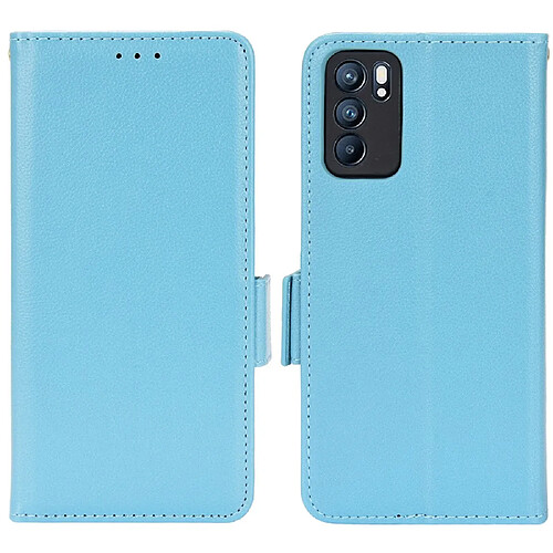 Etui en PU texture litchi, double fermeture magnétique avec support, bleu clair pour votre Oppo Reno6 5G