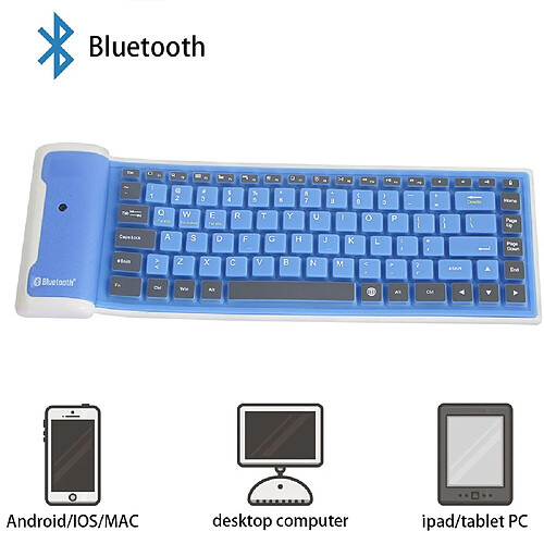 Universal Mini clavier d'ordinateur sans fil Bluetooth Porte-clés rechargeable pliable ergonomique Clavier étanche en silicone portable iPad PC | Clavier (bleu)