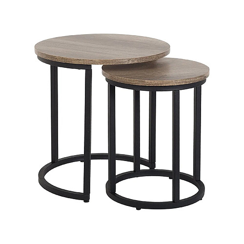 Beliani Lot de 2 tables appoint bois foncé/noires DIXIE