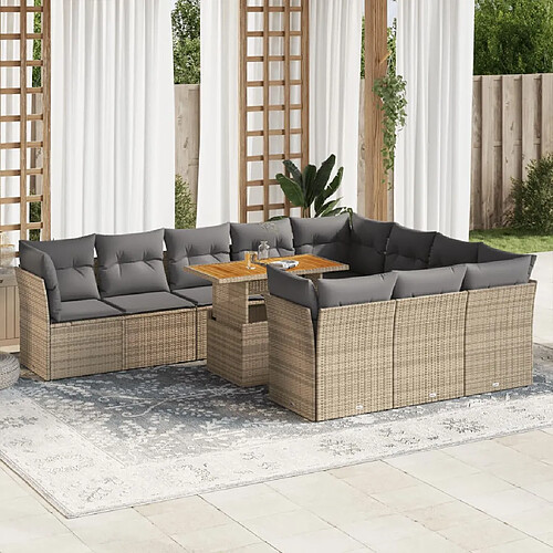 vidaXL Salon de jardin 11 pcs avec coussins beige résine tressée