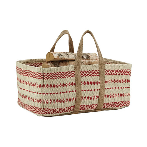 Aubry Gaspard Sac à bûches en jute naturel et teinté naturel et rouge.