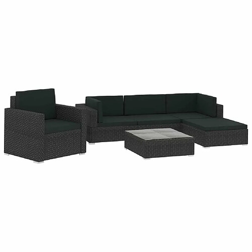 Maison Chic Salon de jardin 6 pcs + coussins - Mobilier/Meubles de jardin - Table et chaises d'extérieur Résine tressée Noir -MN65846