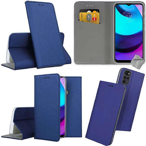 Htdmobiles Housse etui portefeuille avec coque intérieure en silicone pour Motorola Moto G22 / E32 / E32s + verre trempe - BLEU MAGNET