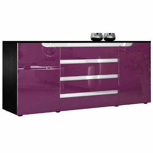 Mpc Buffet Bas Noir Mat Et Mûre Laqué (lxhxp) : 166 X 72 X 35