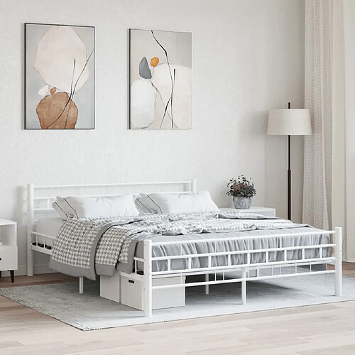 Maison Chic Lit adulte - Lit simple Cadre de lit,Structure du lit Contemporain Blanc Métal 160 x 200 cm -MN26258