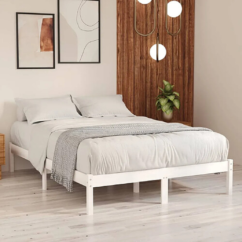 Maison Chic Lit adulte 150x200cm - Cadre de lit,Structure du lit Contemporain pour chambre Blanc Bois massif Très grand -MN54945