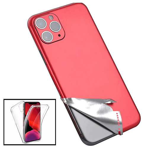 PHONECARE Kit Film arrière Full-Edged SurfaceStickers + Coque 3x1 360° Anti Choc pour iPhone 12 - rouge