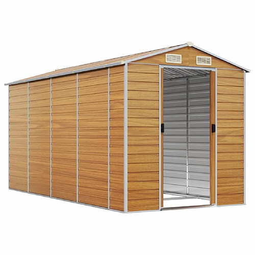 Helloshop26 Abri de jardin cabane cabanon maison de stockage remise extérieur hangar outils robuste clair 191 x 385 x 198 cm acier galvanisé marron 02_0022291