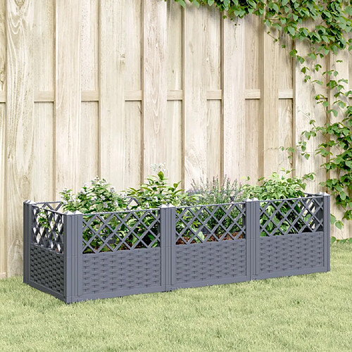 vidaXL Jardinière avec piquets bleu gris 123,5x43,5x43,5 cm PP