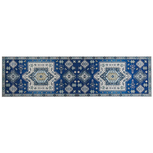 Beliani Tapis bleu et beige 80 x 300 cm PARVAKADLI