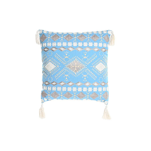 Coussin DKD Home Decor Bleu Polyester Coton Aluminium Blanc (40 x 15 x 40 cm)