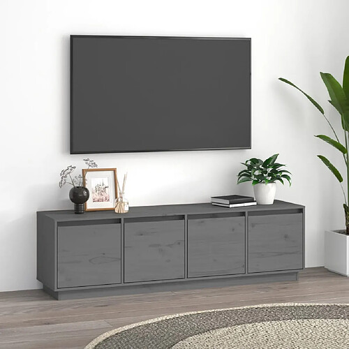 vidaXL Meuble TV Gris 156x37x45 cm Bois de pin massif