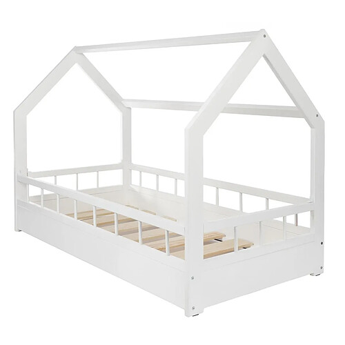 Velinda Lit maison cabane 160x80cm+barreaux blanc