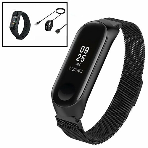 PHONECARE Kit Bracelet Milanese Loop Fermoir Magnétique pour + Chargeur Usb Charger + Film Protecteur D'écran Gel Full Coque pour Amazfit Band 5 - Noir