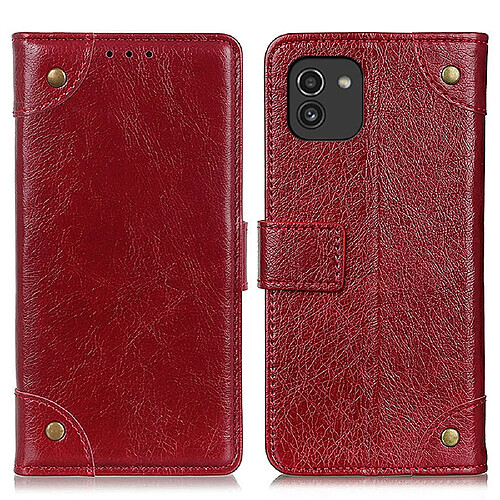 Etui en PU texture nappa, avec bouton en laiton rouge pour votre Samsung Galaxy A03 (EU Version) (166.5x75.98x9.14mm)