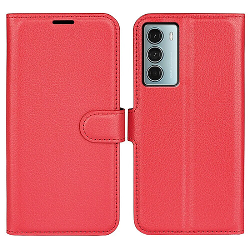 Etui en PU texture litchi, fermeture aimantée avec support rouge pour votre Motorola Moto G200 5G