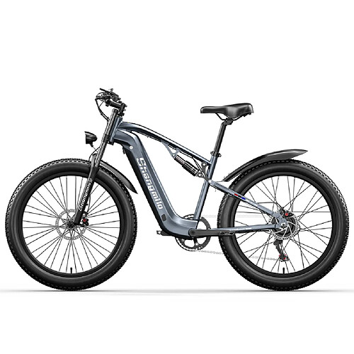 Vélo électrique Shengmilo pour hommes, vélo électrique à gros pneus à moteur 1000 W, croisière longue distance 17,5 Ah 840 WH avec batterie lithium-ion, suspension complète 26 pouces 90 CV, vélo de montagne électrique à 7 vitesses, MX05, gris