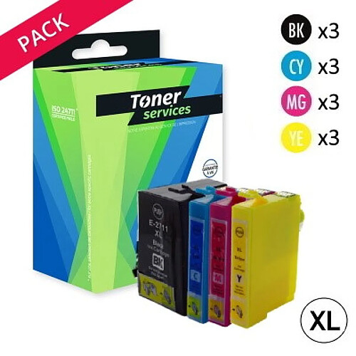 Pack 12 Cartouches Noires et Couleurs Toner Services compatibles Epson 27XL - Reveil (C13T27154010)