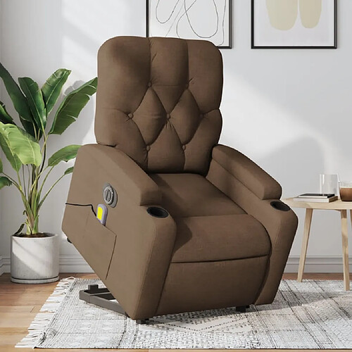 vidaXL Fauteuil inclinable de massage électrique Marron Tissu