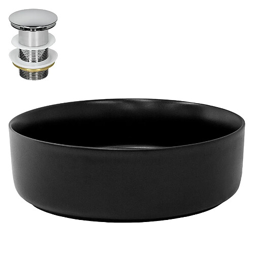 lavabo incl. vidage sans trop-plein Ø 36x12 cm noir en céramique ML-Design