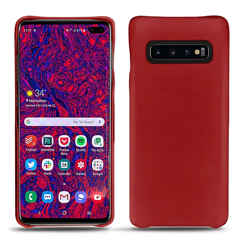 Coque cuir Samsung Galaxy S10+ - Coque arrière - Rouge ( Nappa - Pantone #d50032 ) - NOREVE