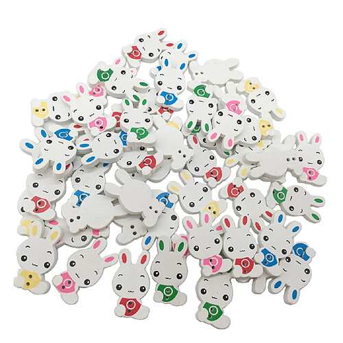 50pcs Lovely Rabbit Wood Boutons 2 Trous Boutons pour Coudre Scrapbooking DIY