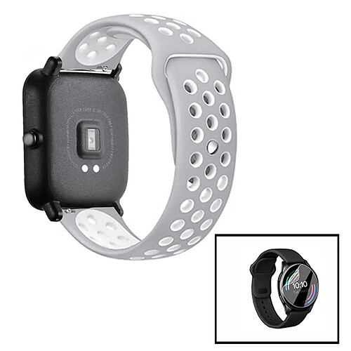 PHONECARE Kit Bracelet Bicolore SportStyle + Film d'hydrogel pour Amazfit BIP S - Gris / Blanc