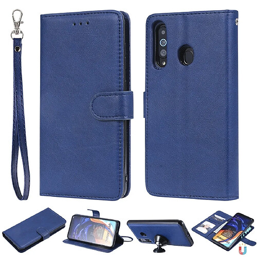 Wewoo Housse Coque Pour Galaxy A60 Étui de protection à rabat horizontal de couleur unie avec support et fentes cartes et portefeuille et cadre photo et lanière bleu