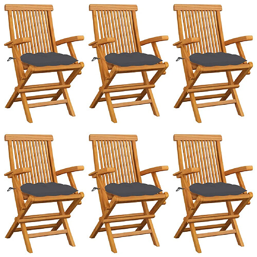 vidaXL Chaises de jardin avec coussins anthracite lot de 6 Bois teck