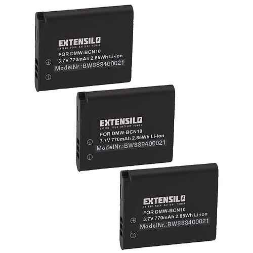 Vhbw EXTENSILO 3x Batteries compatible avec Panasonic Lumix DMC-LF1, DMC-LF1K, DMC-LF1W appareil photo, reflex numérique (770mAh, 3,7V, Li-ion)