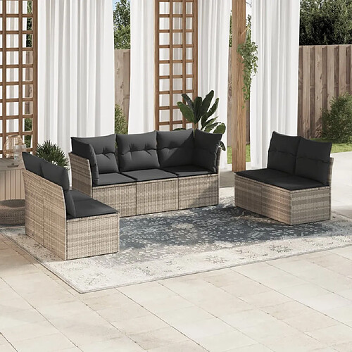 vidaXL Salon de jardin avec coussins 7 pcs gris clair résine tressée