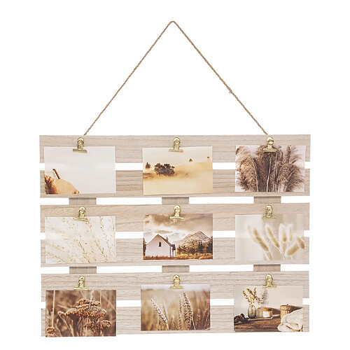 Atmosphera, Createur D'Interieur Porte photo Cagette 9 pinces photos - Longueur 58 cm x largeur 43 cm - Beige